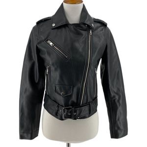 Zara Black Faux Leather Biker Moto Jacket
